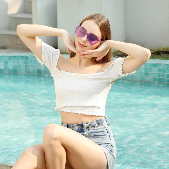 20 Pairs Heart Shaped Sunglasses Bulk Colorful Rimless Fun Party Favors - Picture 3 of 6